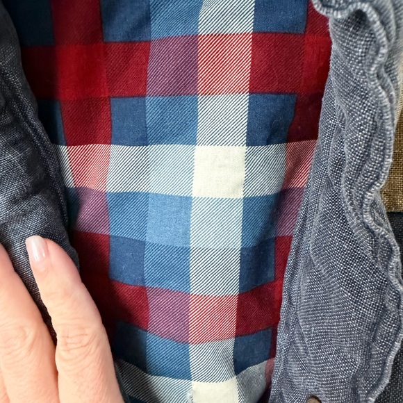 Kane & Unke Vest Mens Blue Tan Colorblock Linen Blend Snap Front Puffer Sz Large - Picture 5 of 10